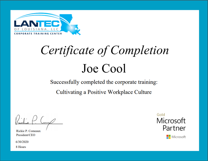 Lantec Training Certificate